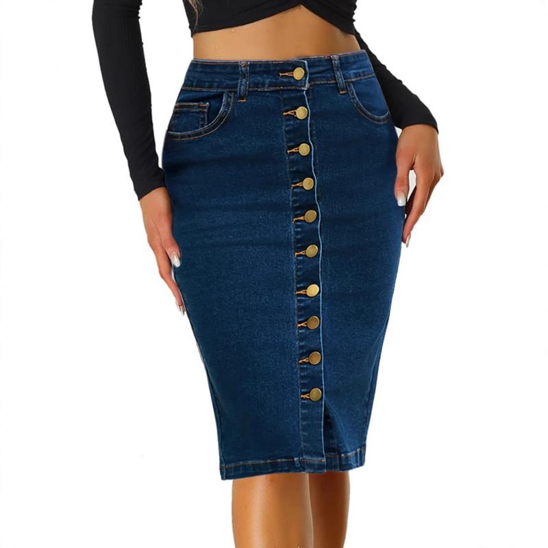 Falda Vaquera Midi con Botones Frontales