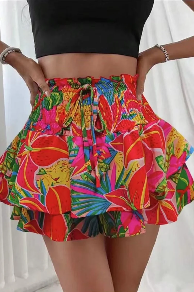 Pantalón Falda Floral con Efecto Drapeado