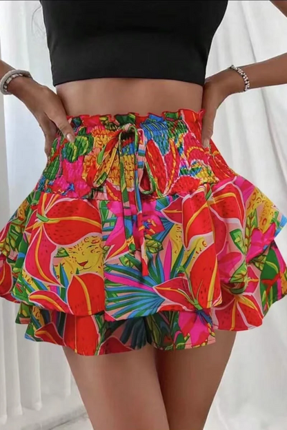 Pantalón Falda Floral con Efecto Drapeado