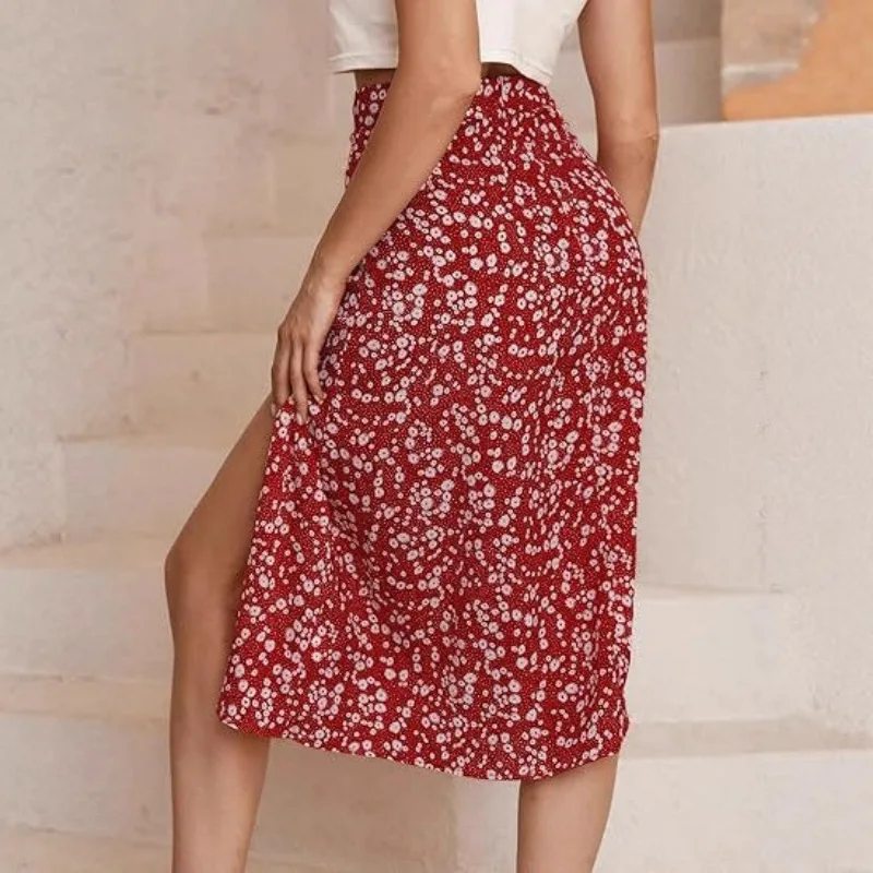 Falda Midi Floral de Chifón con Abertura Lateral