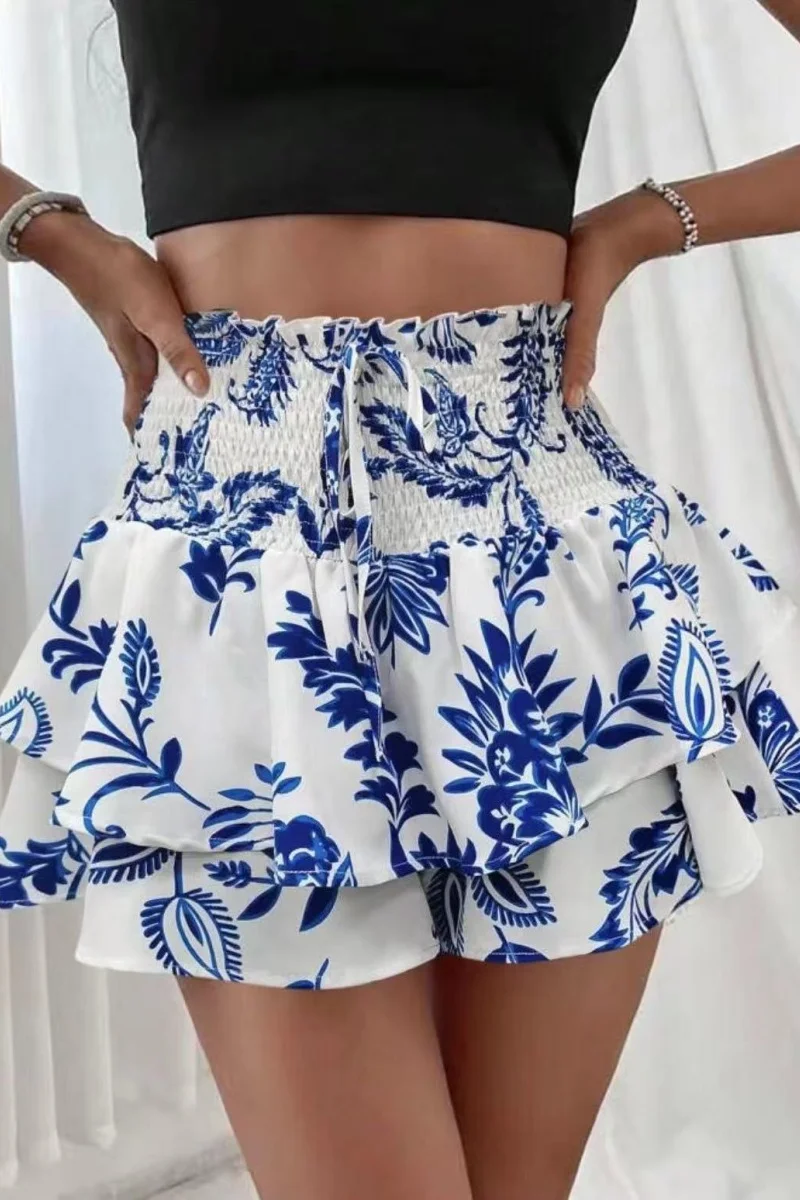 Pantalón Falda Floral con Efecto Drapeado