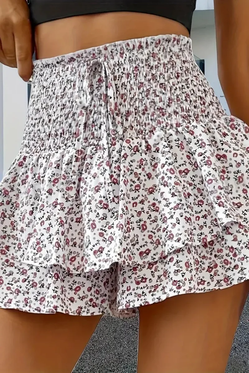 Pantalón Falda Floral con Efecto Drapeado